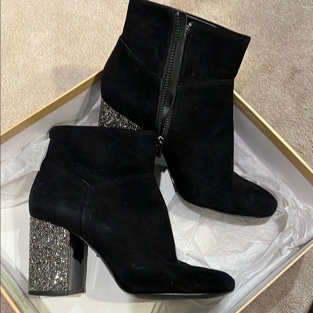 Michael Kors Elegant Black Ankle Boots with Glitter Heel